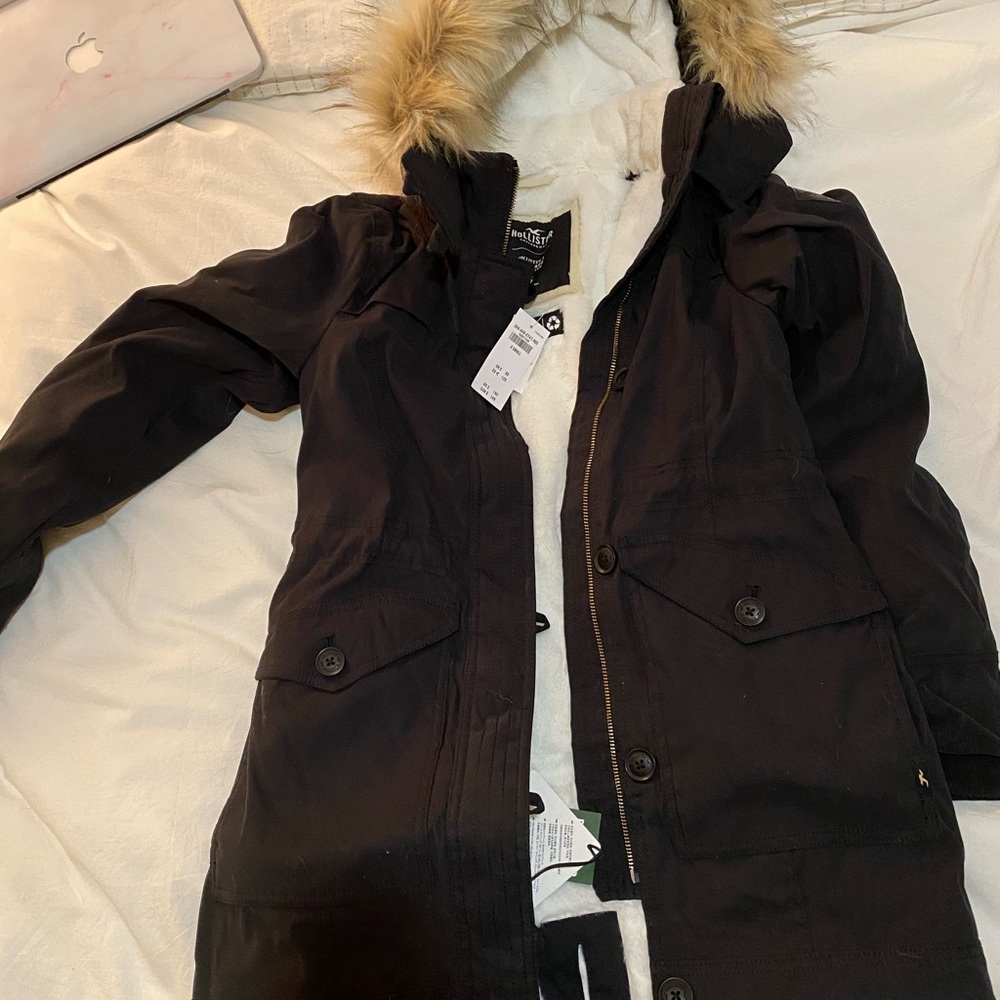 Hollister long faux fur lined winter coat